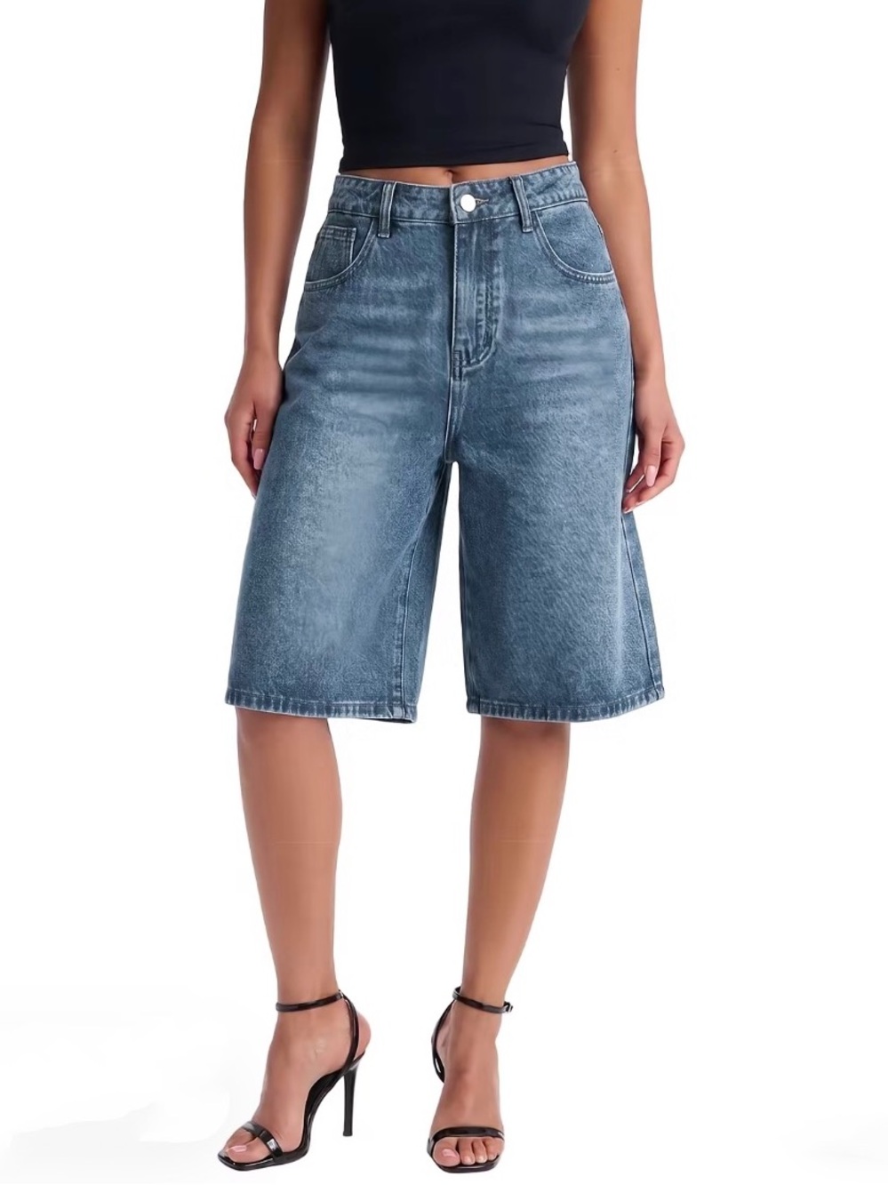 Emmiol Relaxed Fit Denim Bermuda Shorts Jorts S Washed Blue